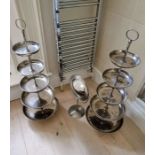 Pair of contemporary 5 shelf storage display units, silver plated. Along with a mirror (3)