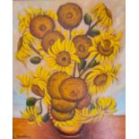 Ramanefer, Sunflowers, painting, oil on canvas, 88, 80 x 100cm, a/f paint flaking at the lower