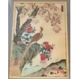 Oriental bird painting, framed and glazed, signed see images.