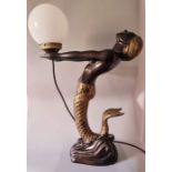 Mid 20thC lamp styled as a mermaid.