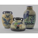Drei Art Déco-Vasen mit Vogeldekoren von Amphora