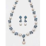 Elegantes Demi Parure mit Saphiren und Perlen