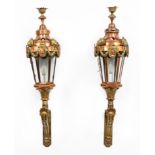 PR, BELLE EPOQUE STYLE GILT METAL LANTERN SCONCES