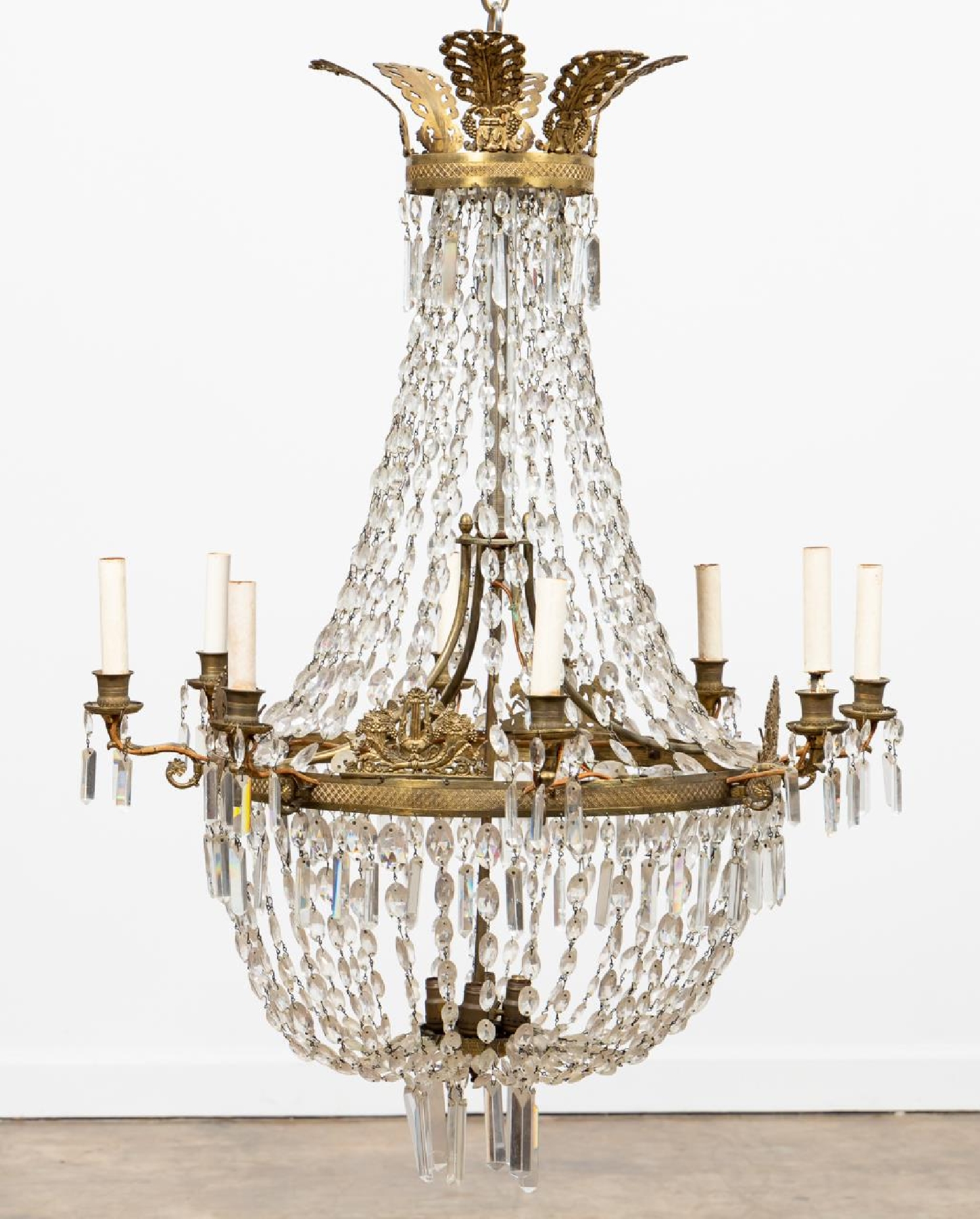 PR. EMPIRE STYLE GILT & CRYSTAL BASKET CHANDELIERS - Image 3 of 7