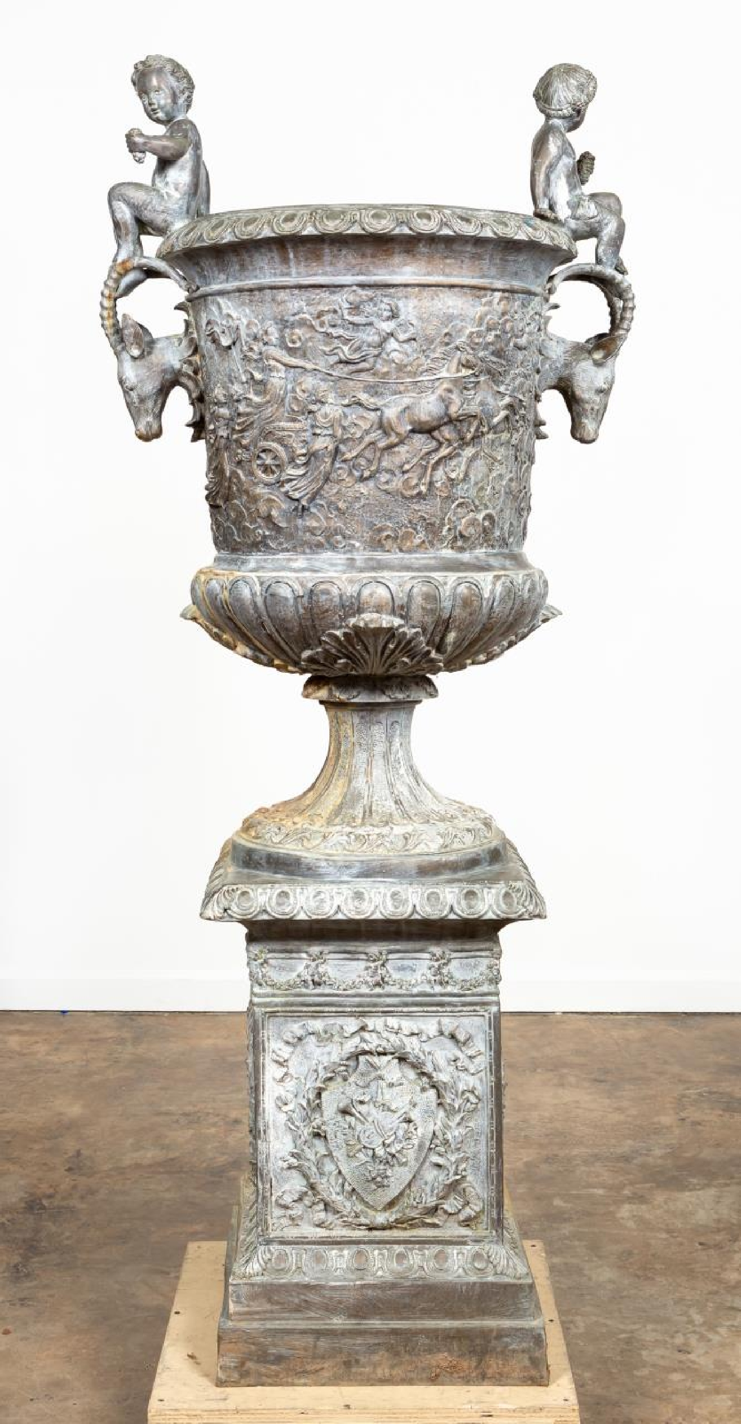 MONUMENTAL CONTINENTAL LEAD GARDEN URN ON STAND
