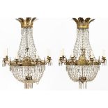 PR. EMPIRE STYLE GILT & CRYSTAL BASKET CHANDELIERS