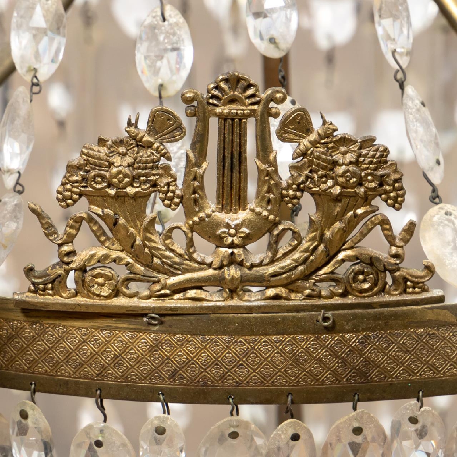 PR. EMPIRE STYLE GILT & CRYSTAL BASKET CHANDELIERS - Image 6 of 7