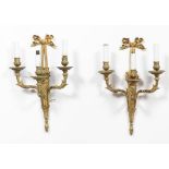 PAIR, LOUIS XVI STYLE FLORAL GILT BRONZE SCONCES