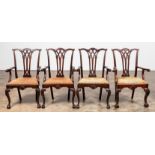 SET OF MAHOGANY CHIPPENDALE STYLE ARMCHAIRS