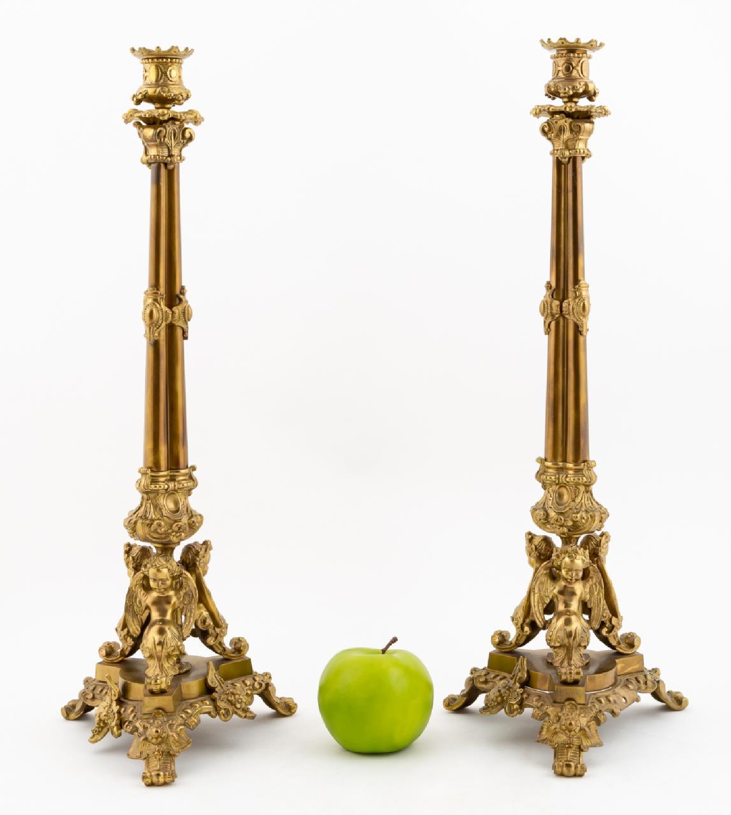 PAIR, 19TH C. BRONZE CHERUB CANDLESTICKS - Image 2 of 5