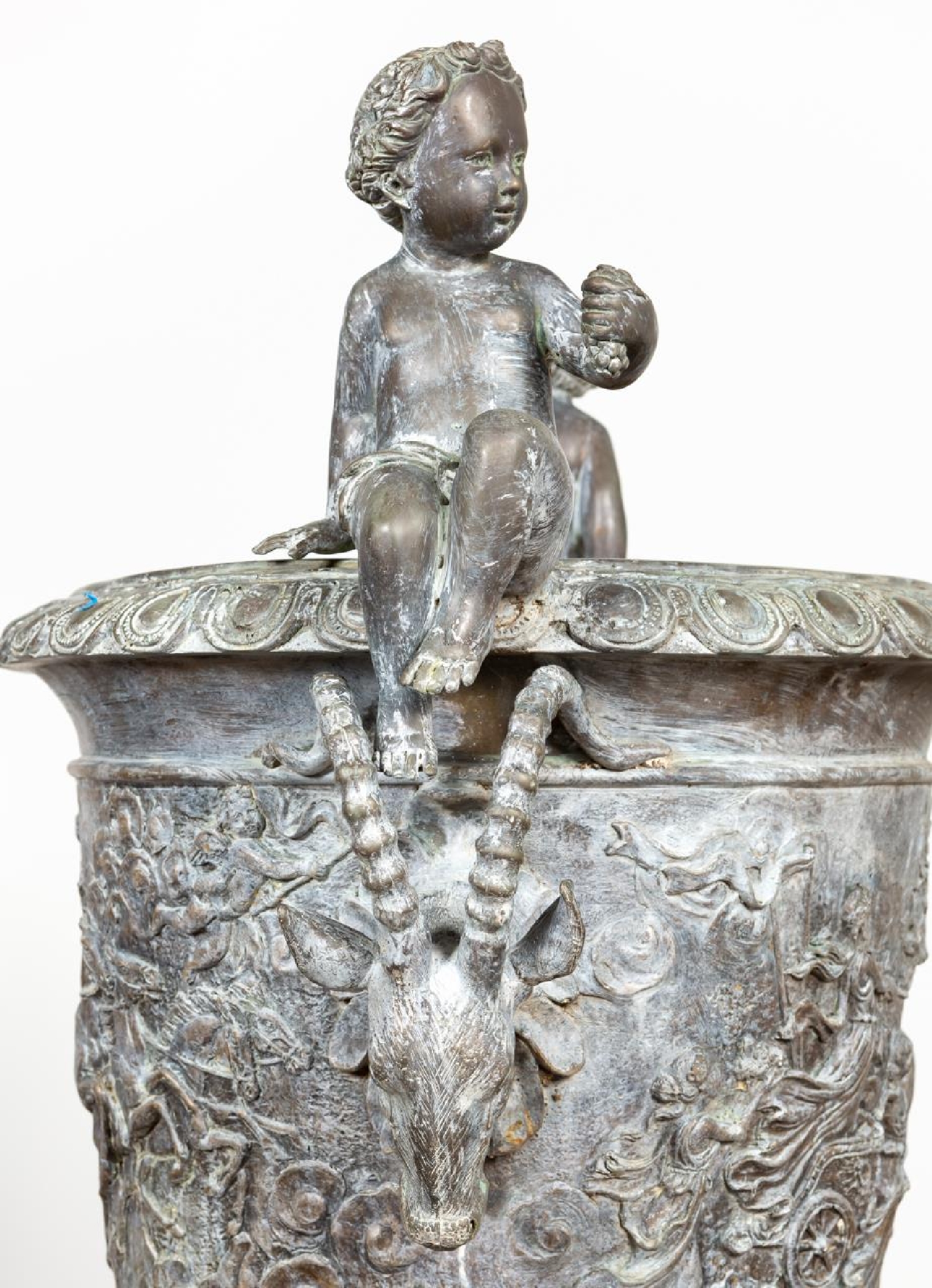 MONUMENTAL CONTINENTAL LEAD GARDEN URN ON STAND - Image 5 of 8
