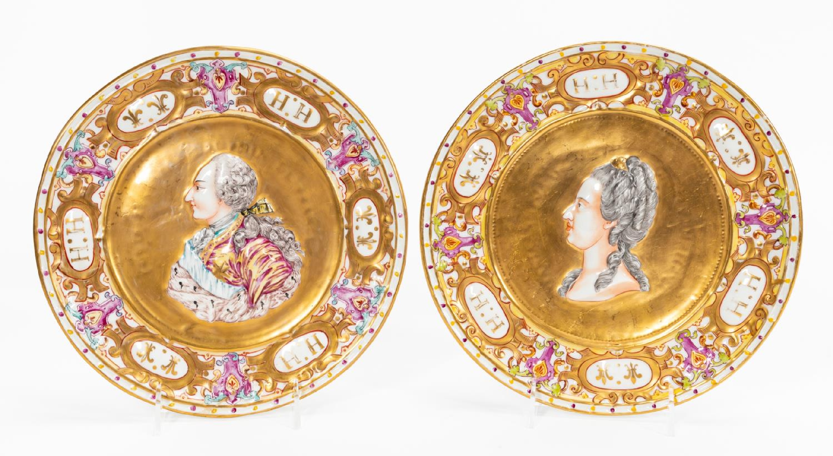 PAIR, CAPODIMONTE PORTRAIT PLAQUES, FRENCH ROYALTY