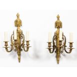 PAIR, GILT BRONZE WALL SCONCES, ELECTRIFIED