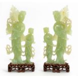 PAIR, CHINESE JADE QUANYIN FIGURAL SCULPTURES