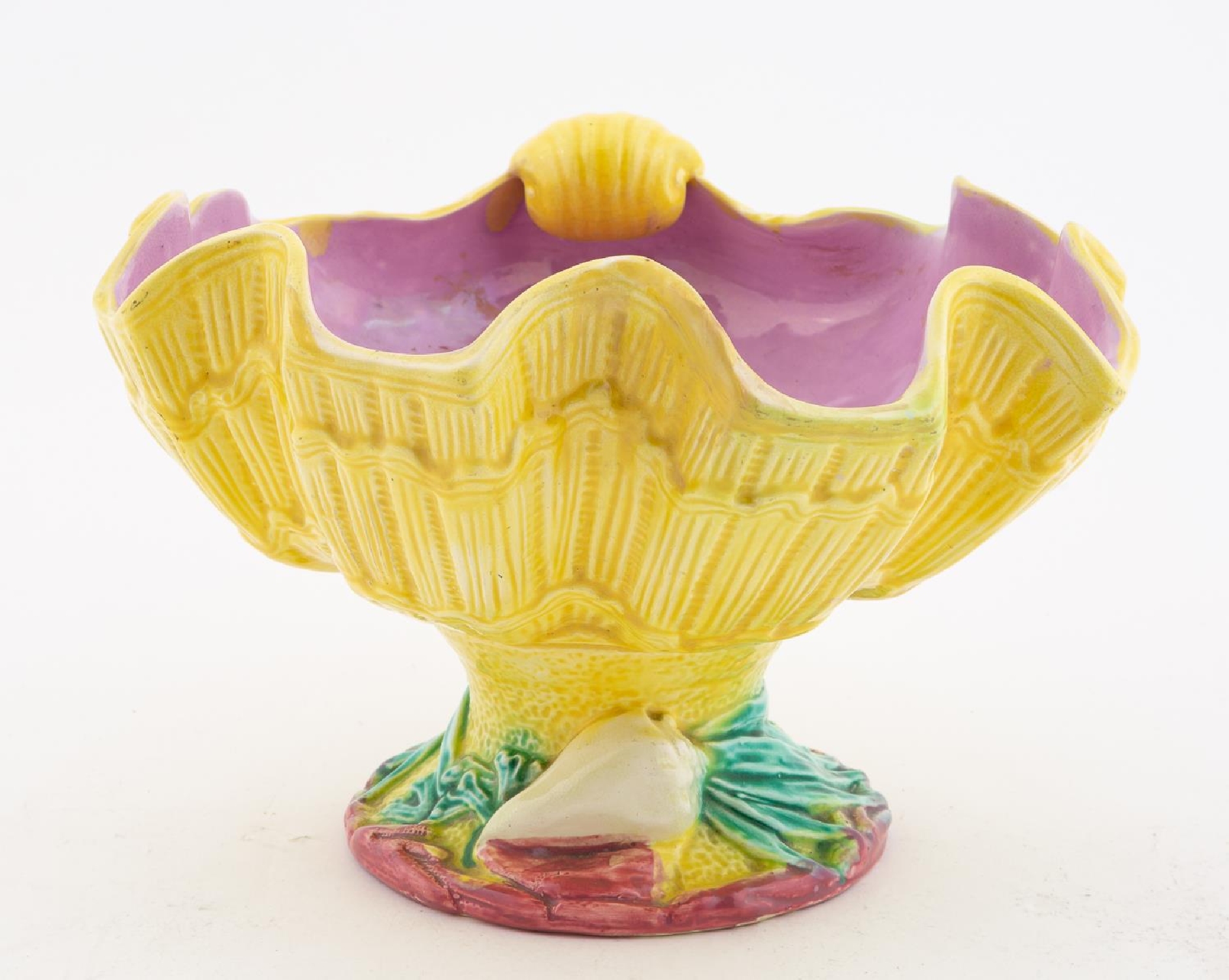 MAJOLICA BRIGHTLY COLORED SHELL FORM FOOTED TAZZA - Image 4 of 5