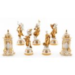 7 PCS, CAPODIMONTE PORCELAIN FIGURES, BOTTLES