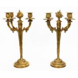 PAIR, GILT BRONZE LOUIS XVI FOUR LIGHT CANDELABRA