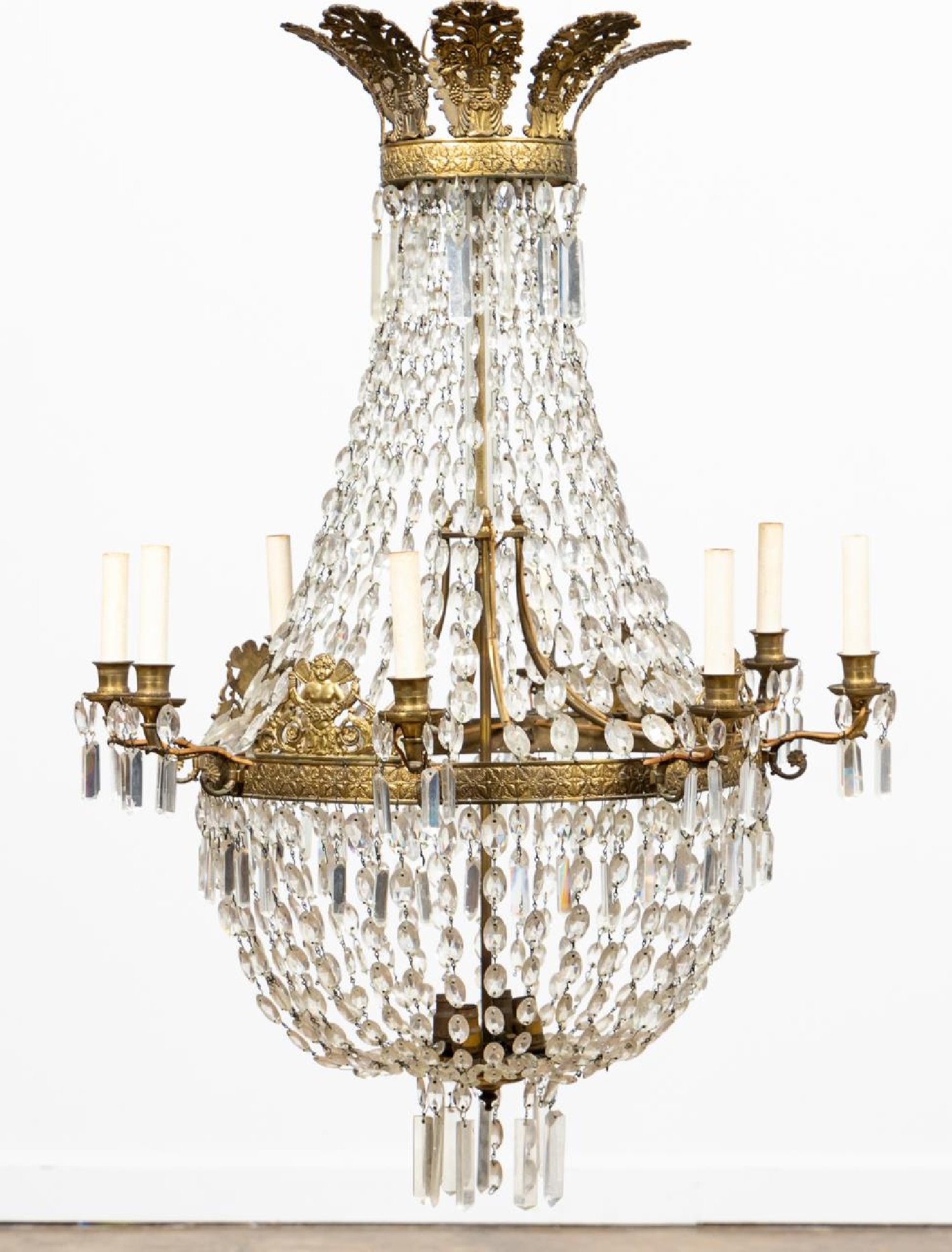 PR. EMPIRE STYLE GILT & CRYSTAL BASKET CHANDELIERS - Image 4 of 7