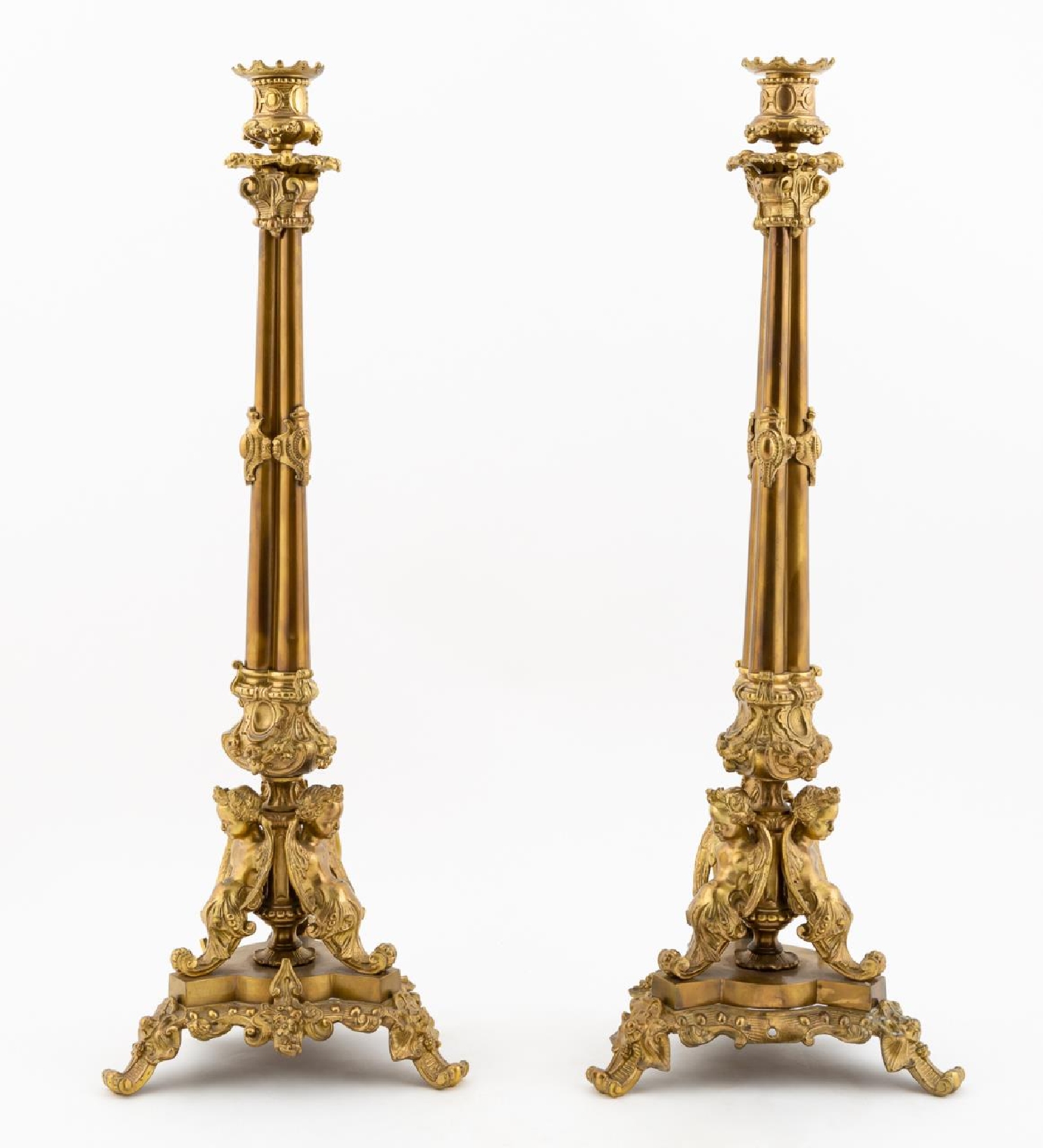 PAIR, 19TH C. BRONZE CHERUB CANDLESTICKS - Image 3 of 5