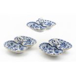 3 PCS, MEISSEN BLUE ONION SERVING DISHES