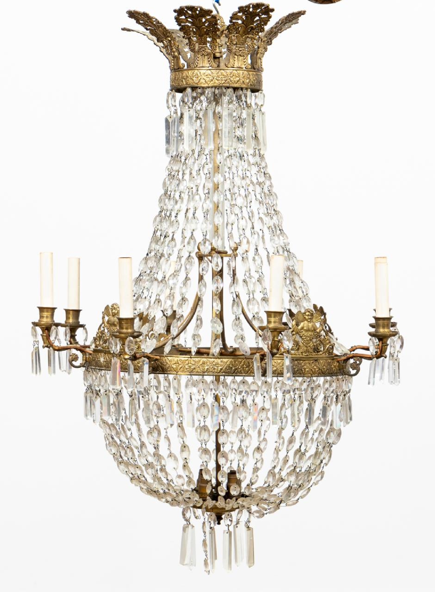 PR. EMPIRE STYLE GILT & CRYSTAL BASKET CHANDELIERS - Image 5 of 7