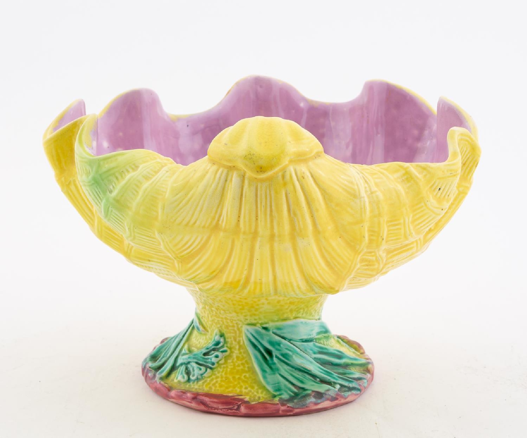 MAJOLICA BRIGHTLY COLORED SHELL FORM FOOTED TAZZA - Image 3 of 5