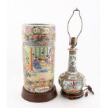 TWO ROSE MEDALLION ITEMS, LAMP & UMBRELLA STAND