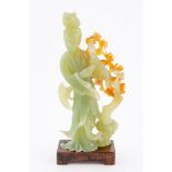 CHINESE JADE QUANYIN FIGURE ON WOOD STAND