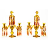 PAIR, 19TH C AMBER TWO LIGHT GIRANDOLES