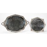 2 PCS, ENGLISH SILVERPLATE FOOTED SERVING TRAYS