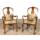 PAIR OF ITALIAN ROCOCO STYLE WALNUT ARMCHAIRS