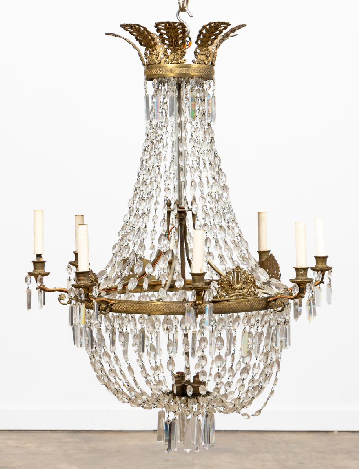 PR. EMPIRE STYLE GILT & CRYSTAL BASKET CHANDELIERS - Image 2 of 7