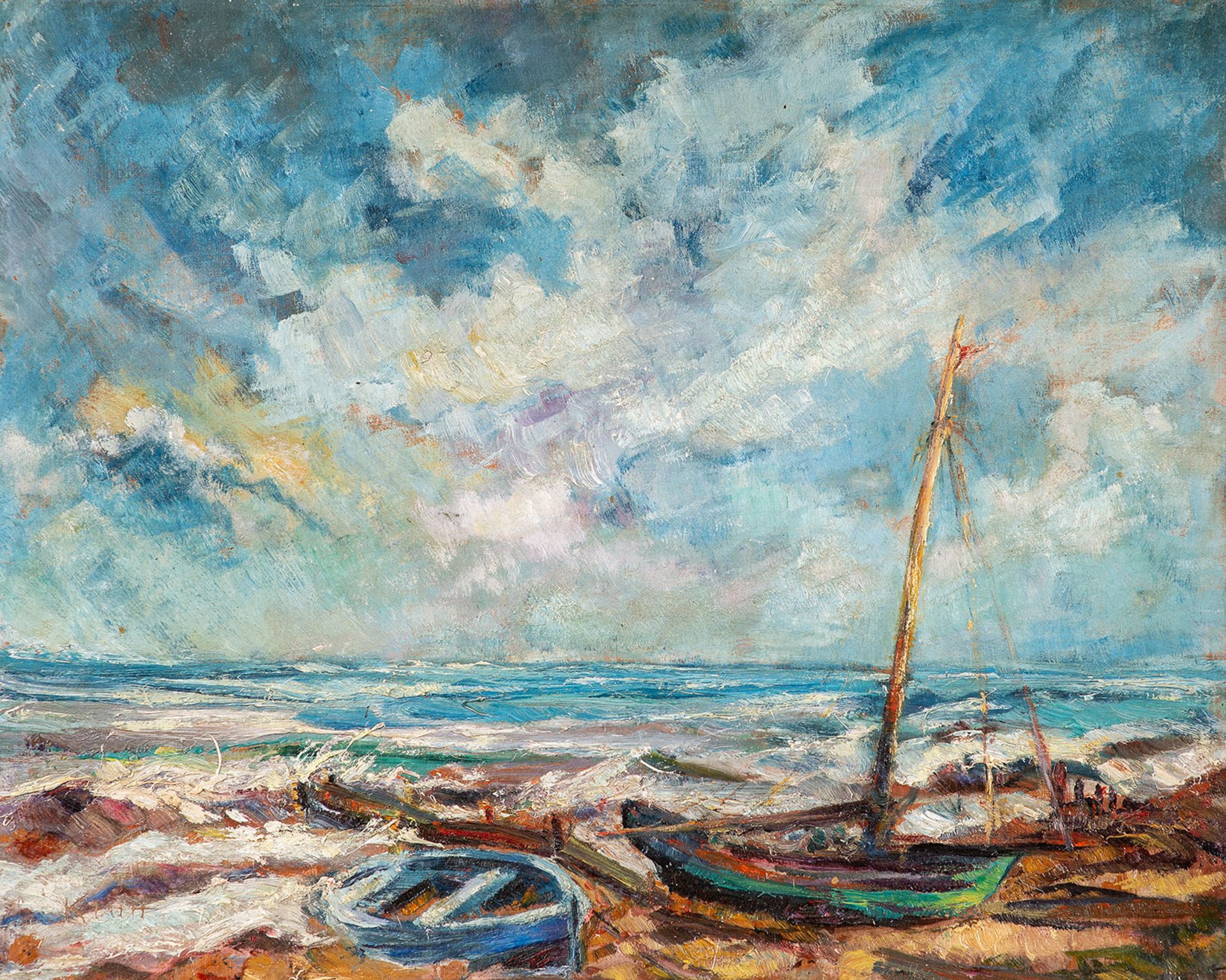 Albert Klatt – Fischerboote am Strand von Hiddensee. 1930er Jahre.