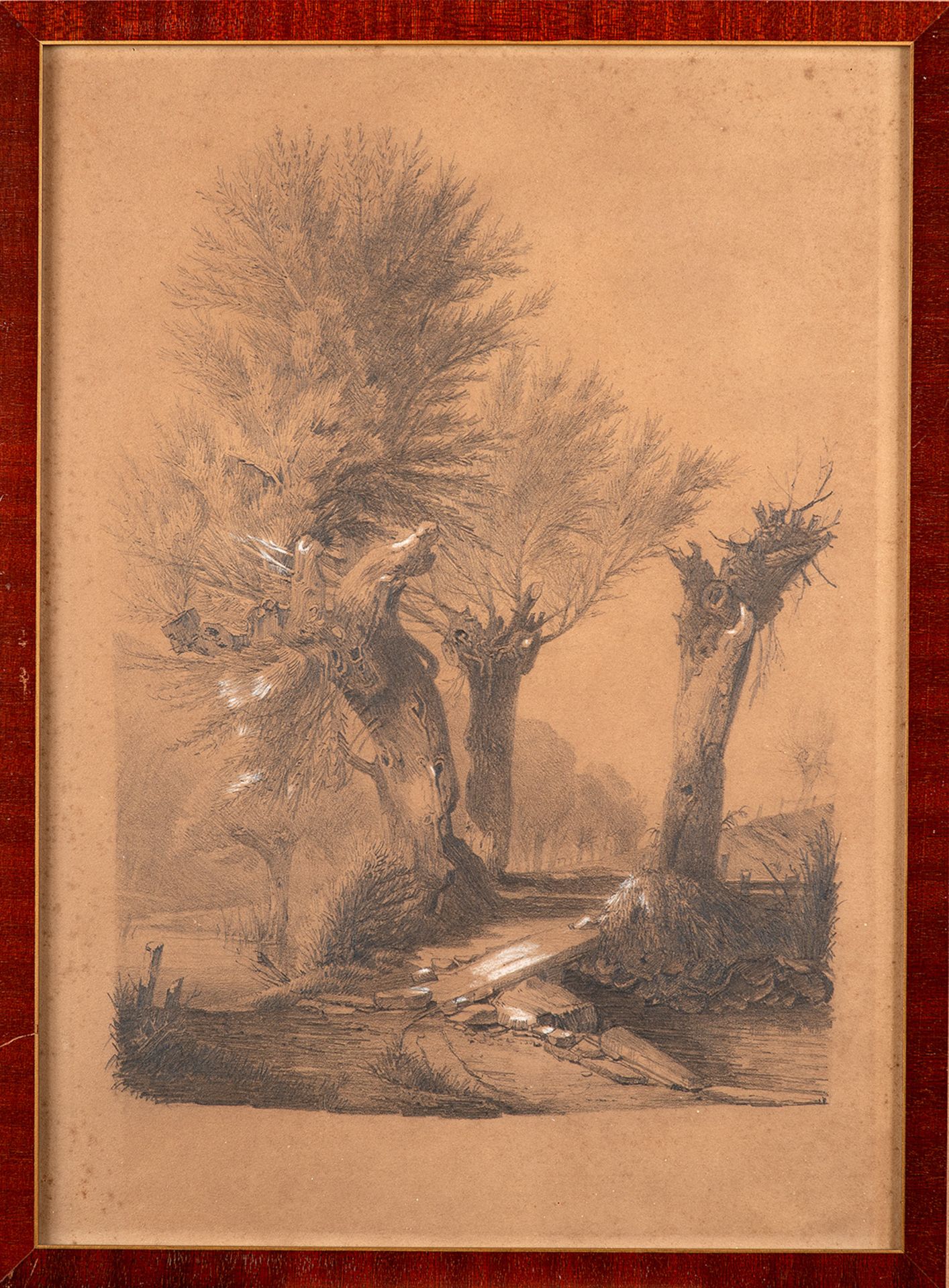 Louis Douzette – Landschaft mit Bachlauf und kleiner Brücke. um 1860. - Image 2 of 3