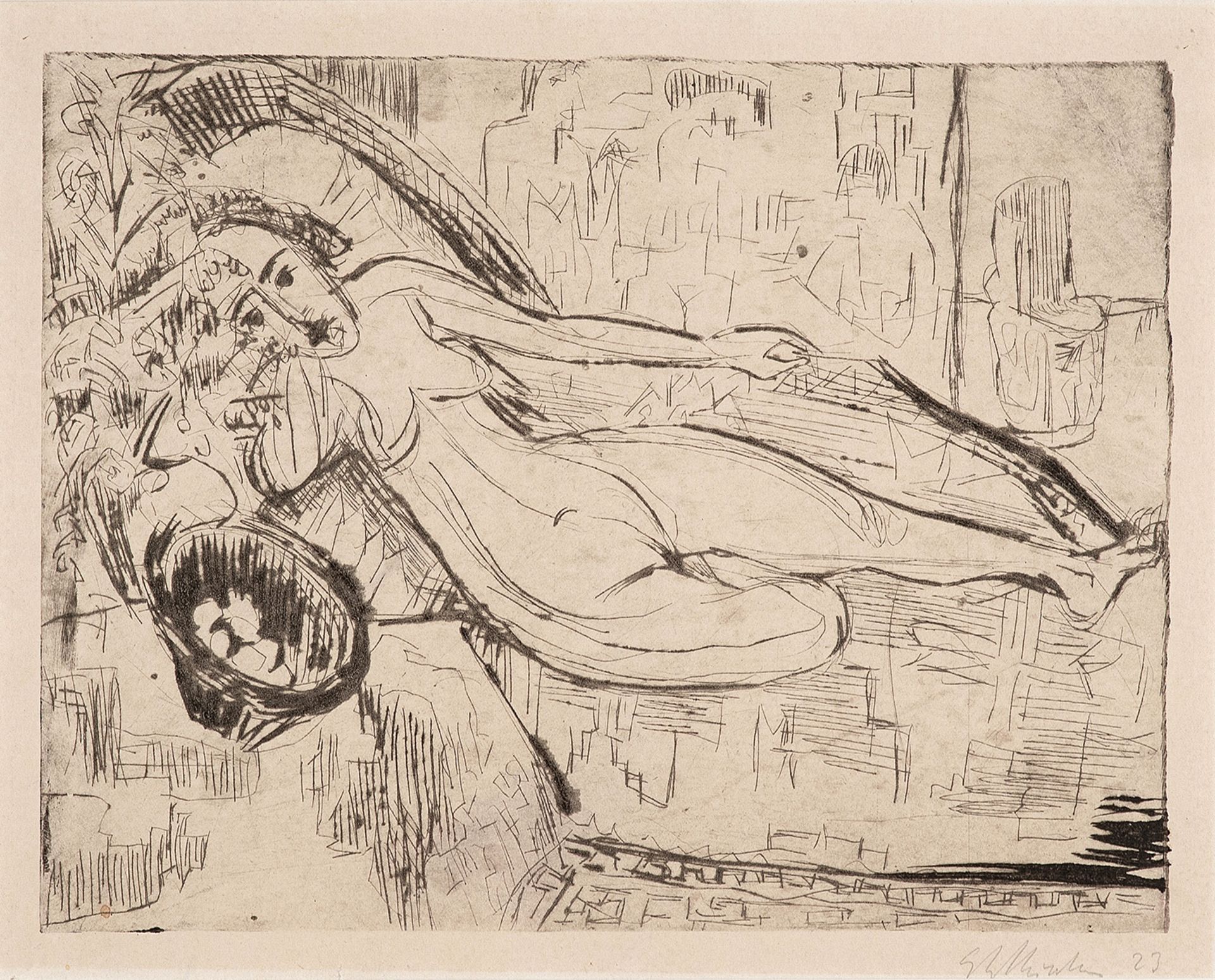 Ernst Ludwig Kirchner – Nacktes liegendes Mädchen auf Diwan.