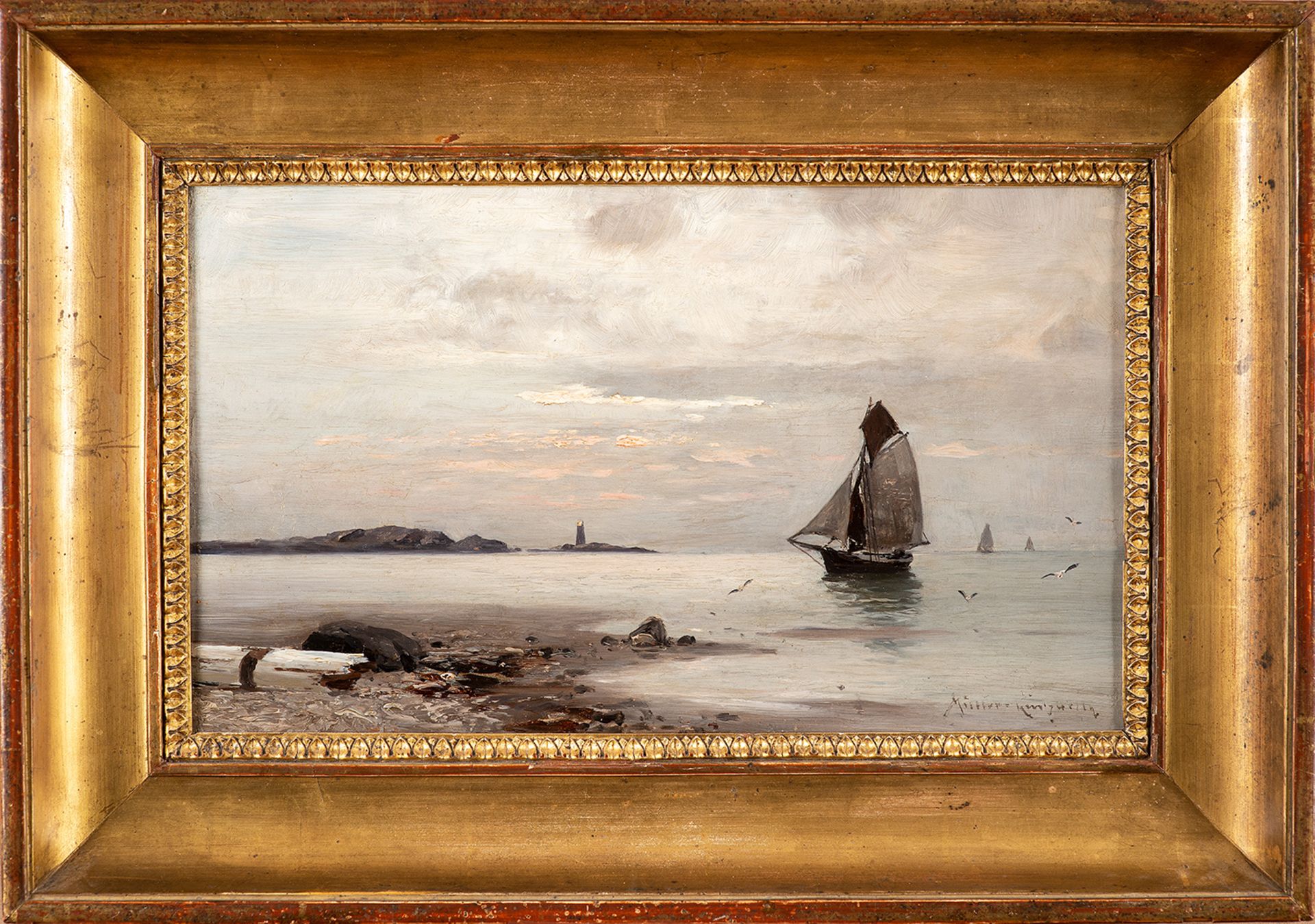 Konrad Alexander Müller–Kurzwelly – Fischerboot im Abendlicht. um 1890. - Image 2 of 5