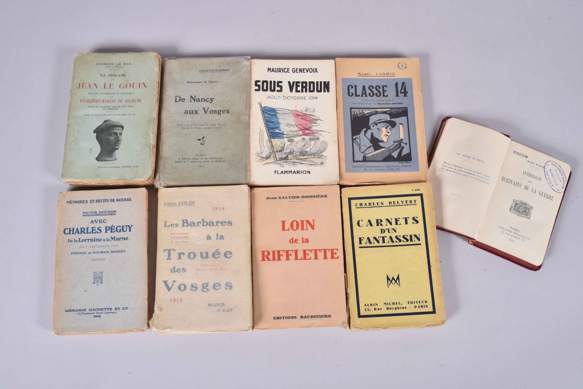 9 volumes. Avec Charles Péguy de la Lorraine à la Marne, Jean le Gouin fusilier-marin de Dixmude,