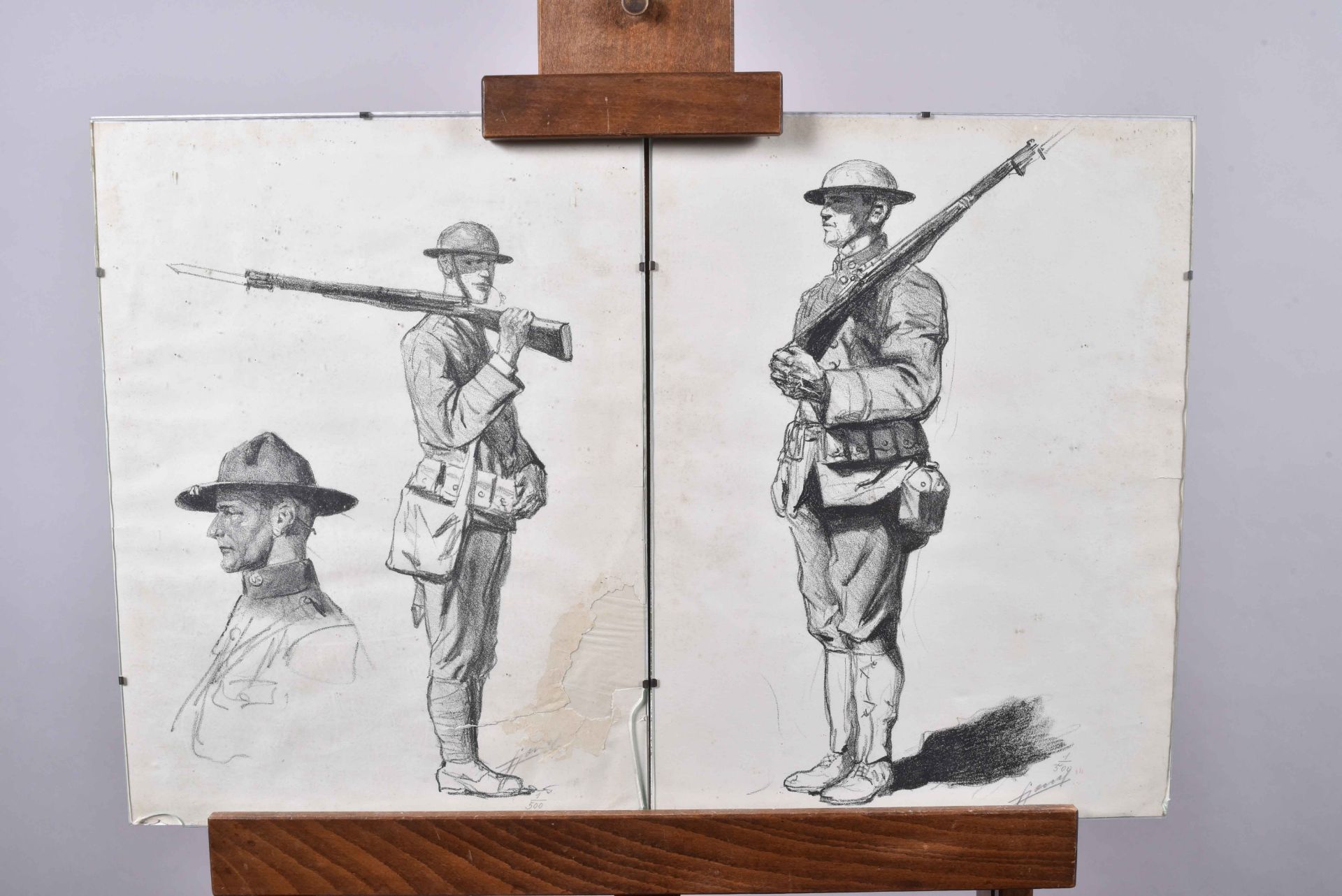 Lucien Jonas-1880-1947- "Soldats américains" suite de deux lithographies signées en bas à droite. (A