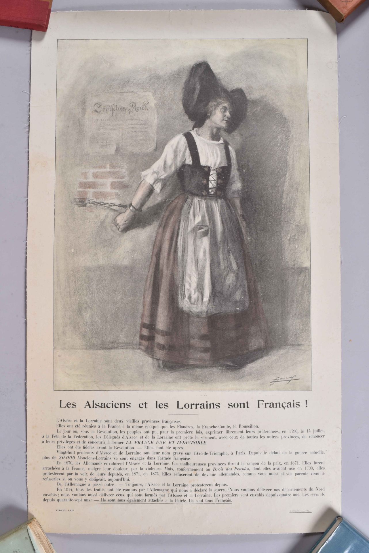 "Les Alsaciens et les Lorrains sont français". Affiche illustrée par Lucien Jonas, imprimerie Cussac