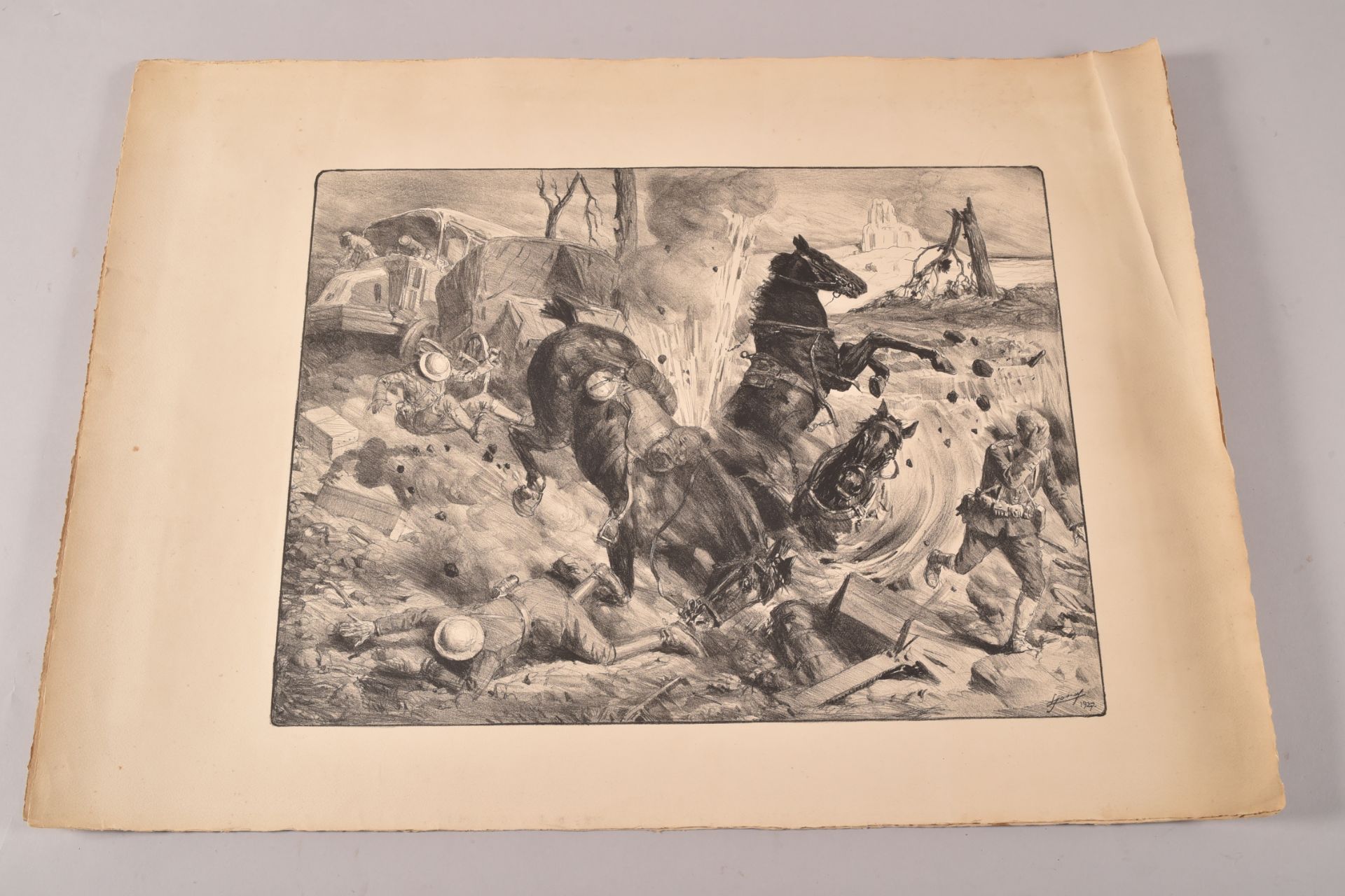 Lucien Jonas-1880-1947- « Américain à l’assaut » « Bombardement d’un convoi alliés » 2 grandes estam - Bild 2 aus 3