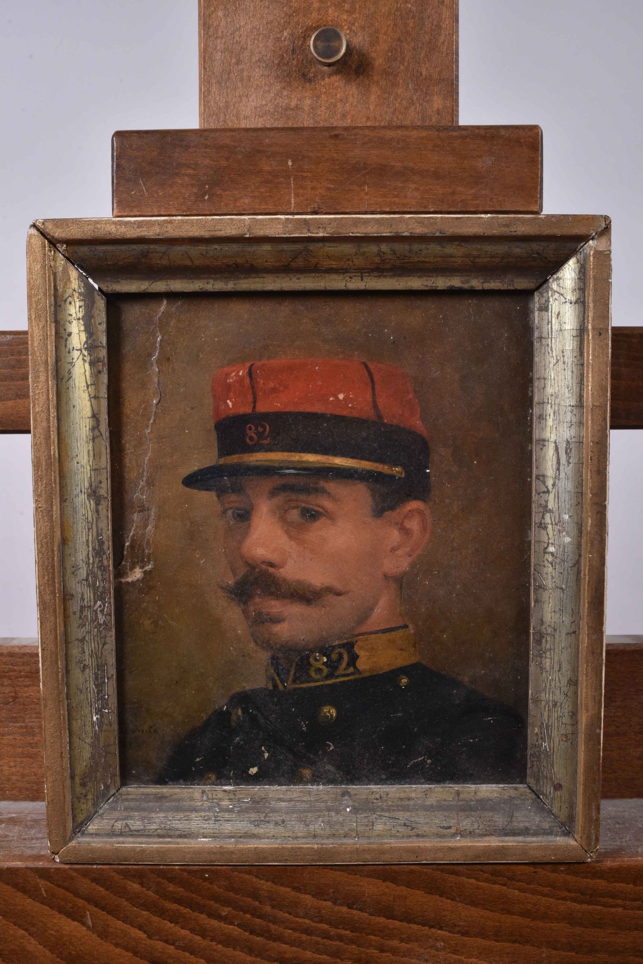 Lecomte. Ecole française fin XIXème. « Portrait d’un soldat du 82eme de ligne » huile sur carton sig