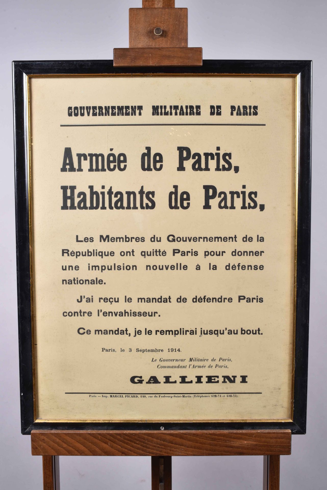 Affichette du gouvernement militaire de Paris. « Armée de Paris, habitants de Paris… »