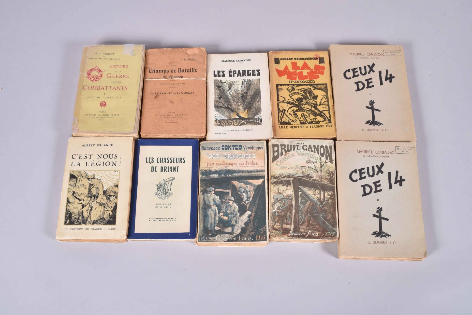 9 volumes. La mêlée, nouveaux contes véridiques des tranchées, les Eparges, au bruit des canons, c’