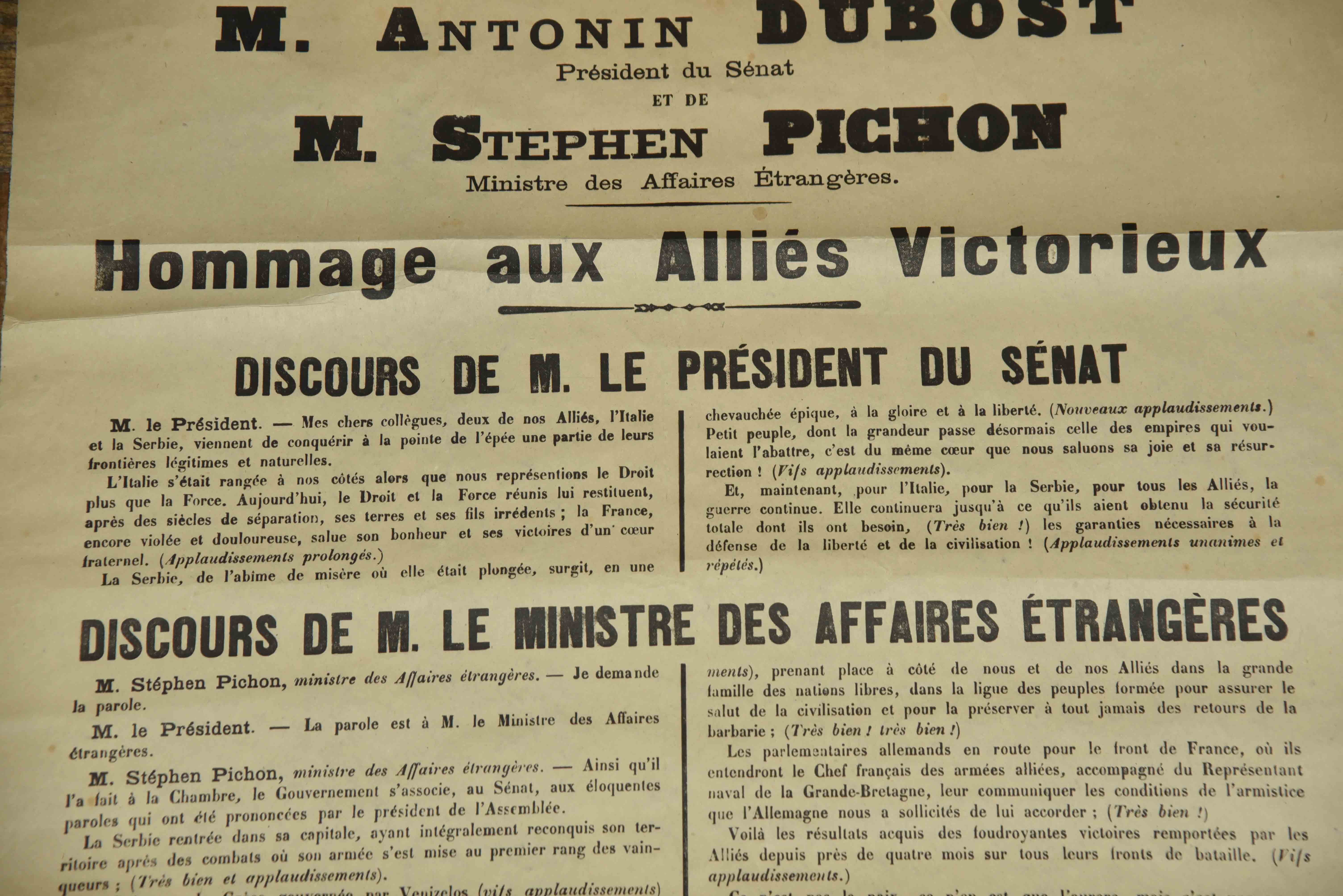 Affiche « Hommage aux alliés victorieux » Discours du président du Sénat et du ministre des Affaires - Image 2 of 2