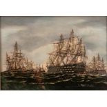 English School Nautical Oil Painting Depicting HMS Victory