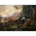 17thC European Old Master Painting Depicting Pastoral Lakeside Landscape