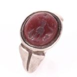 Ancient Roman Silver Intaglio Ring Depicting God Hermes ca. 3rd Century AD