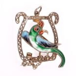 Exotic Bird Silver Enamel Pendant