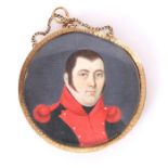 Georgian 9ct Gold Miniature Portrait Painting Depicting Suited Admiral