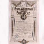 NO RESERVE PRICE Signed Masonic Certificate with Lodge Seal - Royal Antediluvian Order of Buffaloes